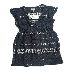 NWT Milly Minis girls Black Lace crochet swim cover up size 6/7